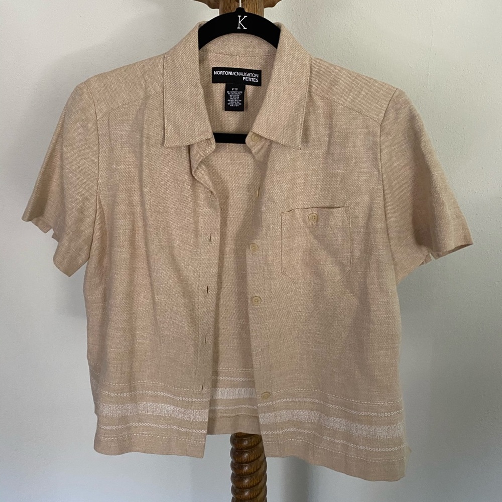 Short Sleeve Tan Button Up